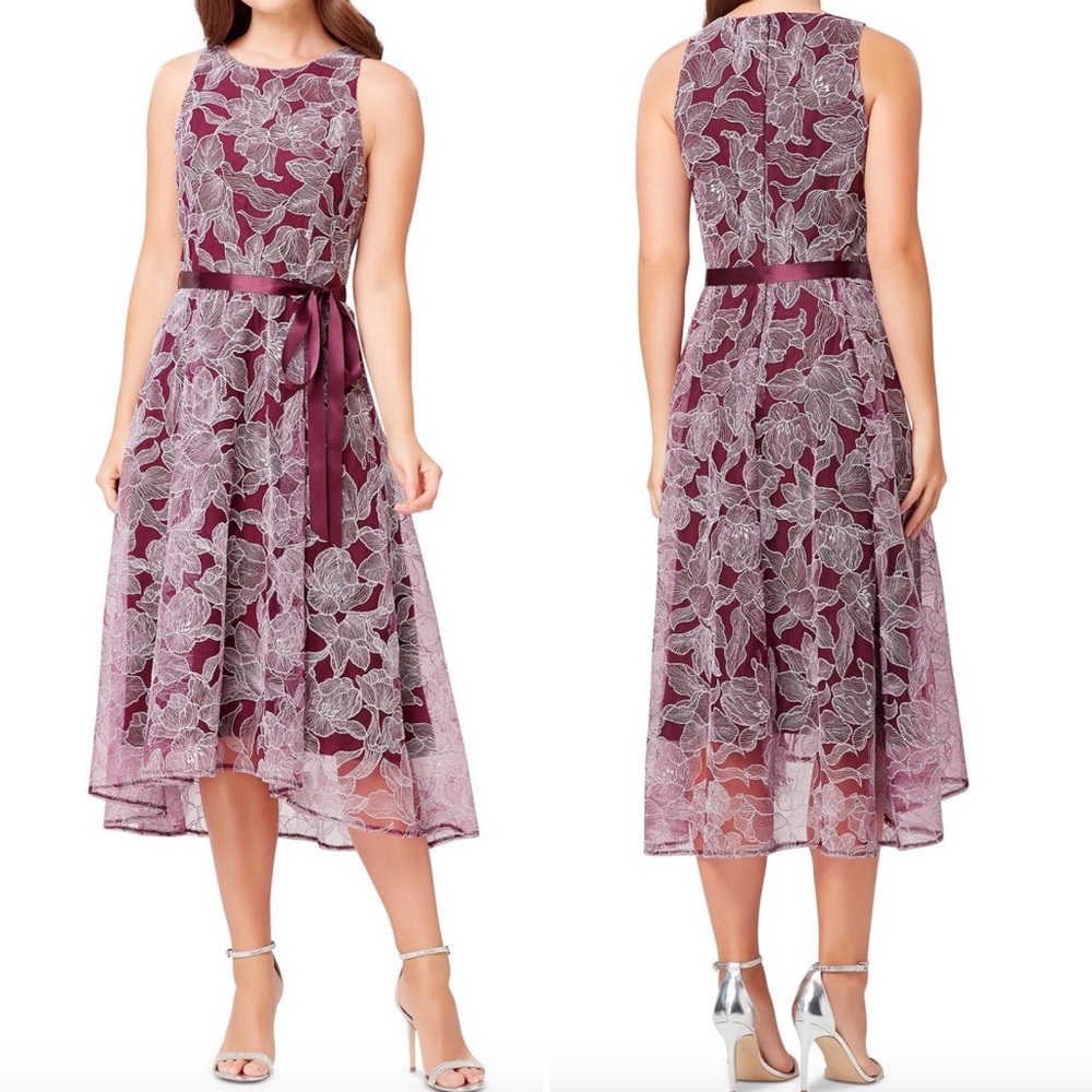 Tahari ASL Floral Embroidered Hi-LowRibbon Dress 2